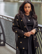 Lotus Embroidered Black Blazer
